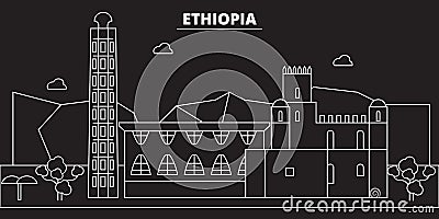 Ethiopia silhouette skyline. Ethiopia vector city, ethiopian linear architecture, buildingtravel illustration, outline Vector Illustration