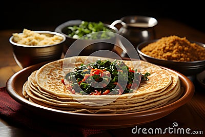 Ethiopian Injera - a well-known Ethiopian flatbread made from teff flour Stock Photo