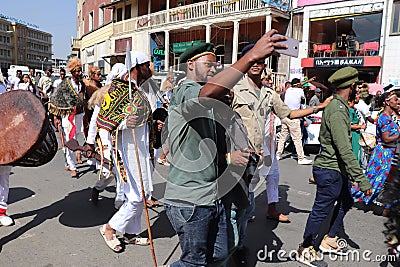 Ethiopian men and women celebrating the 123rd anniversary of Ethiopia`s victory of Adwa over the invading Italian force Editorial Stock Photo