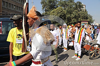 Ethiopian men and women celebrating the 123rd anniversary of Ethiopia`s victory of Adwa over the invading Italian force Editorial Stock Photo