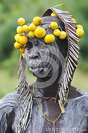 Ethiopian mursi woman portrait Editorial Stock Photo