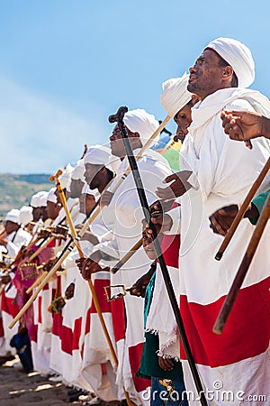 Ethiopian priest dancing during Timkat Editorial Stock Photo