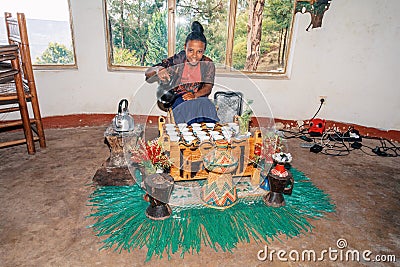Ethiopian traditional Coffee ceremony, crafting street bunna coffee, Debre Libanos Etiopia Editorial Stock Photo
