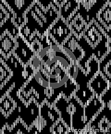 Ethnic abstract geometric ikat worn out pattern in black and white, vector Vector Illustration