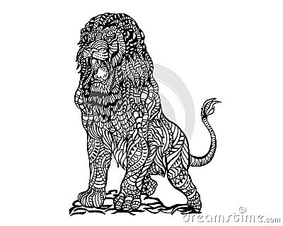 Ethnic Animal Doodle Detail Pattern - Angry Lion Zentangle Illustration Vector Illustration