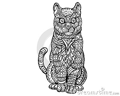 Ethnic Animal Doodle Detail Pattern - Cute Cat Zentangle Illustratio Vector Illustration