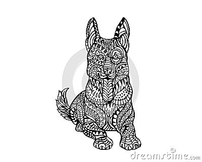 Ethnic Animal Doodle Detail Pattern - German Sheppard Dog Zentangle Illustration Vector Illustration