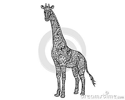 Ethnic Animal Doodle Detail Pattern - Giraffe Zentangle Illustration Vector Illustration