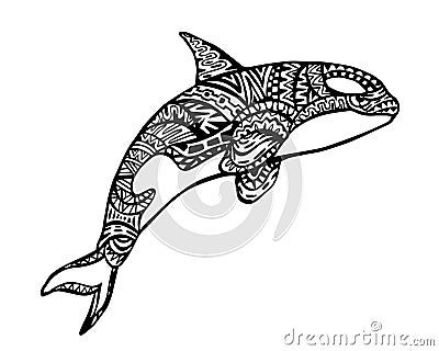 Ethnic Animal Doodle Detail Pattern - Killer Whale Zentangle Illustration Vector Illustration