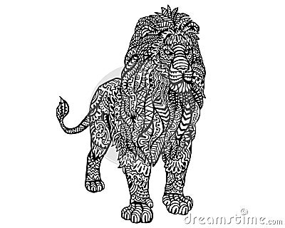 Ethnic Animal Doodle Detail Pattern - Lion Zentangle Illustration Vector Illustration