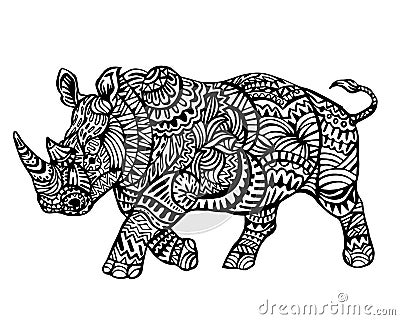 Ethnic Animal Doodle Detail Pattern - Owl Rhinoceros Zentangle Illustration Vector Illustration