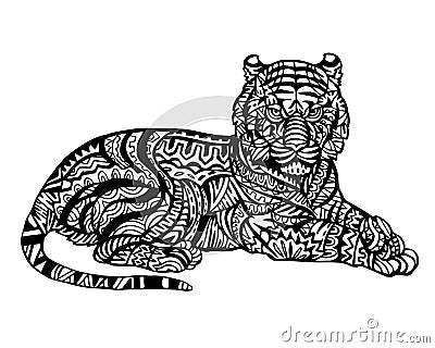 Ethnic Animal Doodle Detail Pattern - Tiger Zentangle Illustration Vector Illustration