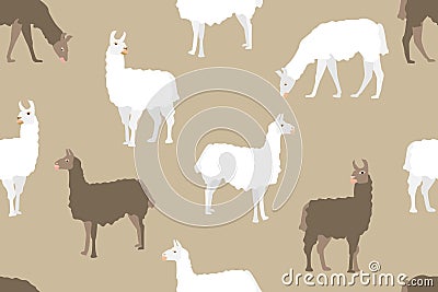 Ethnic animal print. Seamless vector pattern with llamas on beige background. Vector Illustration