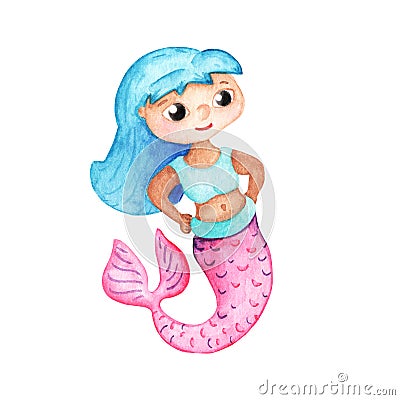 Ethnic asian mermaid girl handdrawn character. Diverse nation mermaid. Underwater princess for girl birthday Cartoon Illustration