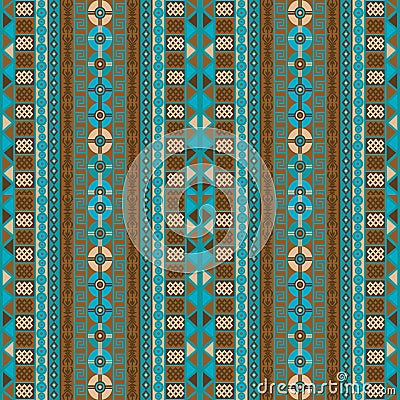 Ethnic background with blue and brown tribal motifs Vector Illustration