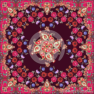 Ethnic bandana ptint with paisley and beautiful flowers. Moroccan motives Stock Photo