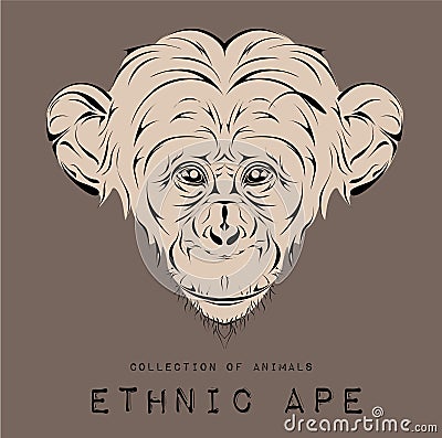 Ethnic black head of ape. totem/tattoo design. Use for print, posters, t-shirts. Vector illustration Vector Illustration