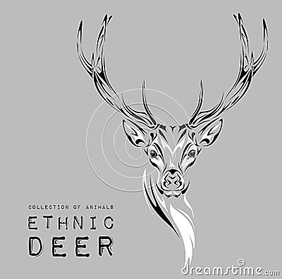 Ethnic black head of deer on the white background totem / tattoo design. Use for print, posters, t-shirts. Vector illustration Vector Illustration