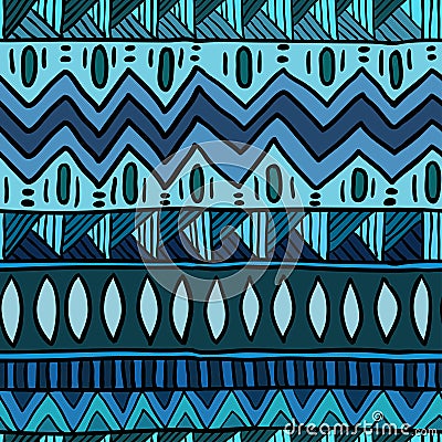 Ethnic blue seamless pattern. Boho abstract textile print. Vector Illustration