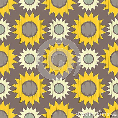 Ethnic boho seamless pattern. Decorative sunflowers. Scribble texture. Retro motif. Stock Photo