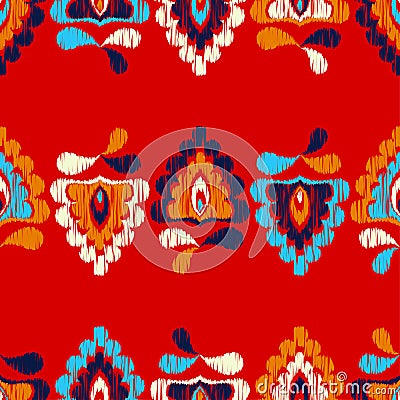 Ethnic boho seamless pattern. Ikat. Flowers. Traditional ornament. Geometric background. Folk motif. Stock Photo