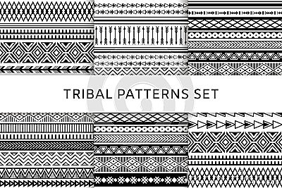 Ethnic boho tribal indian seamless patterns set. Black and white collection. Vector Illustration