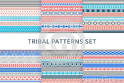 Ethnic boho tribal indian seamless patterns set. Vector Illustration