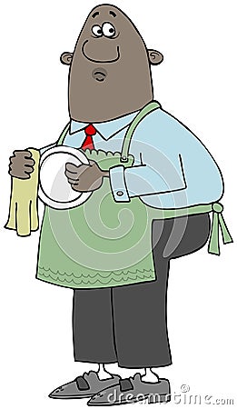 Ethnic businessman drying dishes Stock Photo