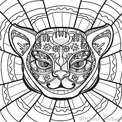 Ethnic Cat  Cat  Head  Hand Drawn Illustration In Zentangle 