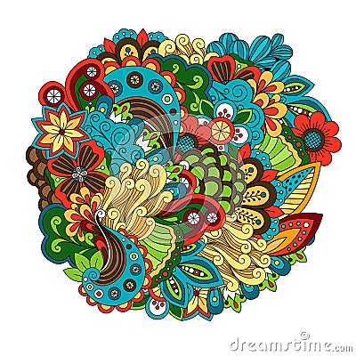 Ethnic colored floral circular pattern vector Vector Illustration