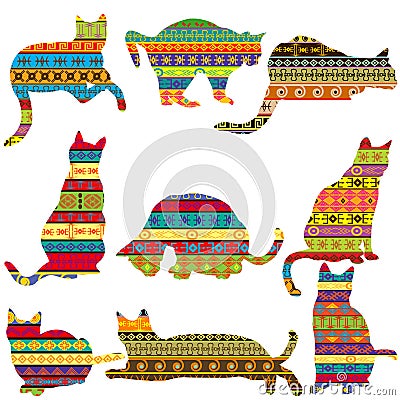 Ethnic decorative patterned cats Vector Illustration