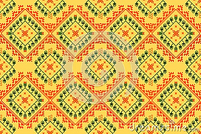 ethnic design squares connected to each other green yellow orange For fabrics Vector Illustration