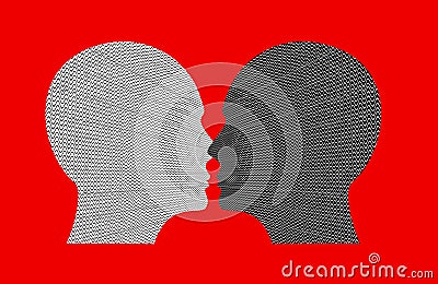 Ethnic Equality, Culture War and racism concept. Human heads face to face. Social Issue Conceptual illustration in red background Cartoon Illustration