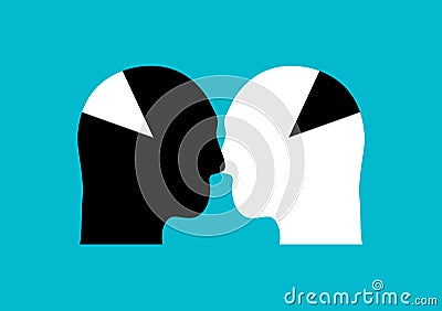 Ethnic Equality and racism Concept Illustration with 2 human head face to face Stock Photo