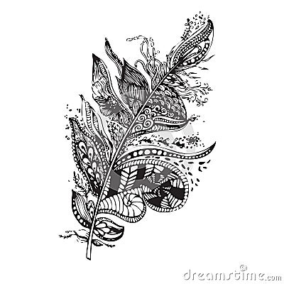 Ethnic Feather on a white background. Vintage Artistically Vector Illustration