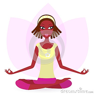 Ethnic female practicing yoga exercise Vector Illustration