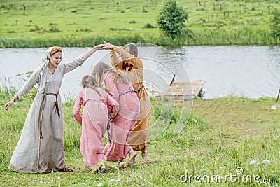 Ethnic Festival of Ancient Culture. Folk dances in the Russian Village Editorial Stock Photo