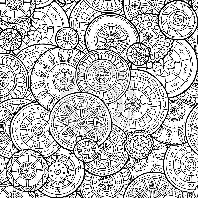 Ethnic floral mandalas, doodle background circles in vector. Seamless pattern. Vector Illustration