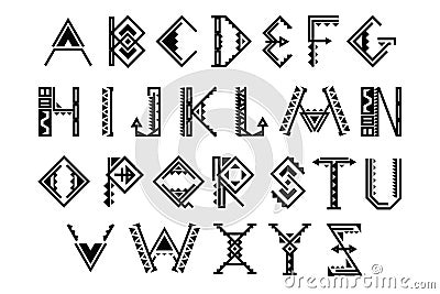 Ethnic font. Native american indian alphabet vector set Vector Illustration