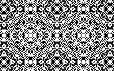 Ethnic geometric background in folk doodling style with intertwined lines. Abstract black white template. Vector Illustration