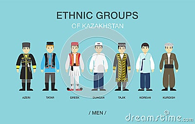 Ethnic groups of Kazakhstan. Men in traditional costume. Vector Illustration