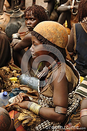 Ethnic Hamer woman in the traditional dress from Ethiopia Editorial Stock Photo