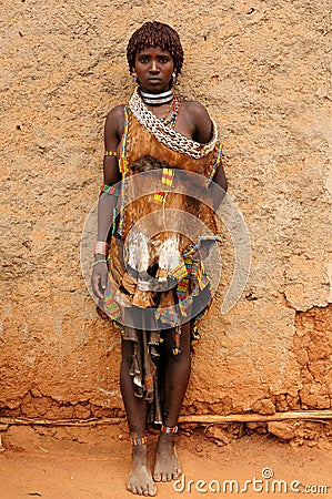 Ethnic Hamer woman in the traditional dress from Ethiopia Editorial Stock Photo