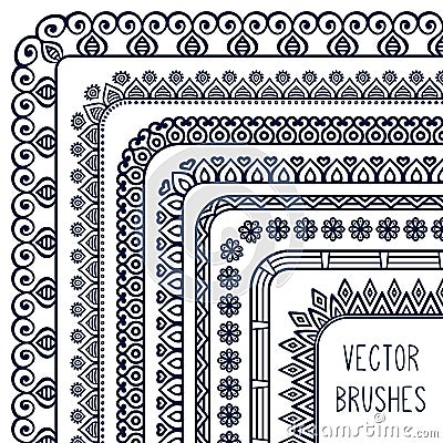 Ethnic hand drawn vector line border set and Vector Illustration