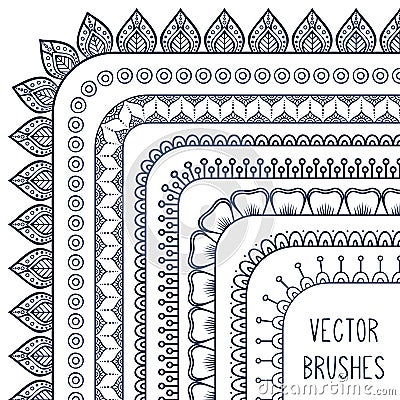 Ethnic hand drawn vector line border set and Vector Illustration