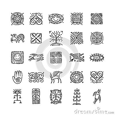 Ethnic handmade ornament, Folk Nordic Symbols. Art icons for your design Vector Illustration