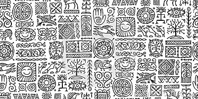 Ethnic handmade ornament, Folk Nordic Symbols. Seamless Pattern for your design Vector Illustration