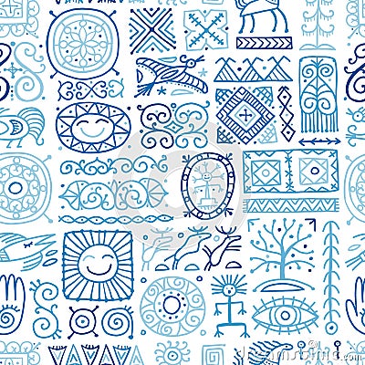 Ethnic handmade ornament, Folk Nordic Symbols. Seamless pattern for your design Vector Illustration