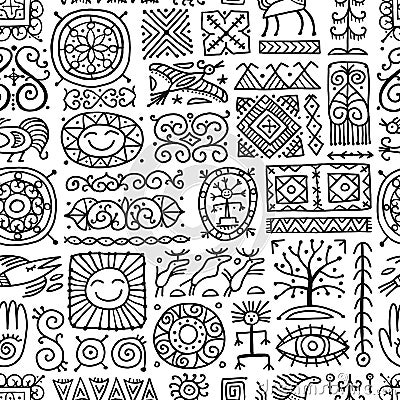 Ethnic handmade ornament, Folk Nordic Symbols. Seamless Pattern for your design Vector Illustration