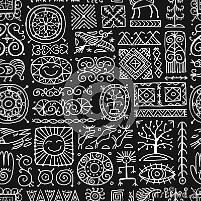 Ethnic handmade ornament, Folk Nordic Symbols. Seamless Pattern for your design Vector Illustration